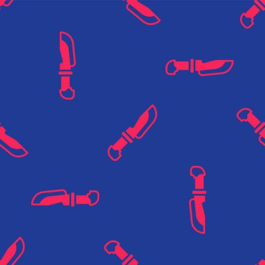 Kırmızı Bıçak simgesi mavi arka planda kusursuz deseni izole etti. Çatal bıçak sembolü. Vektör