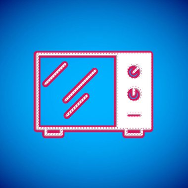 White Microwave oven icon isolated on blue background. Home appliances icon.  Vector