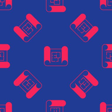 Kırmızı Ev planı ikonu mavi arka planda kusursuz desen izole etti. Vektör