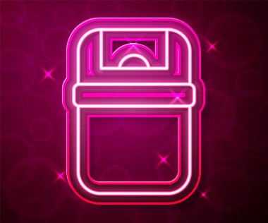 Parlayan neon hattı Çöp kutusu simgesi kırmızı arkaplanda izole edildi. Çöp kutusu tabelası. Sepet simgesini geri dönüştür. Ofis çöpü ikonu. Vektör