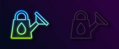 Parlayan neon hattı, siyah arkaplanda izole edilmiş bir konserve kutusu simgesi. Sulama sembolü. Vektör