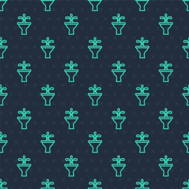 Yeşil çizgi Çeşme simgesi mavi arkaplanda izole edilmiş pürüzsüz desen. Vektör