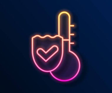 Parlayan neon hattı Meteoroloji termometresi siyah arkaplanda izole edilmiş ikonu ölçüyor. Termometre termometresi sıcak ya da soğuk hava gösteriyor. Vektör