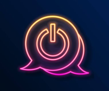 Parlayan neon hattı güç simgesi siyah arkaplanda izole edildi. Başlat işareti. Vektör