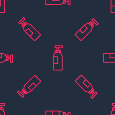 Kırmızı çizgili şampuan şişesi siyah arka planda izole edilmiş kusursuz desen. Vektör