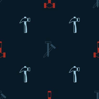 Set Hammer, Metallic nails and  on seamless pattern. Vector