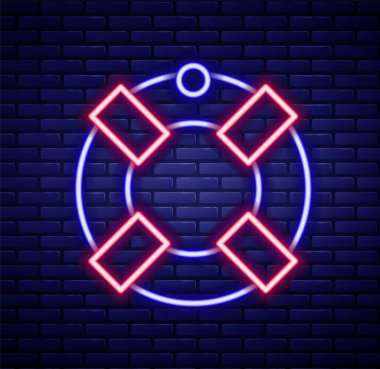 Parlayan neon hattı Lifebuoy simgesi tuğla duvar arka planında izole edildi. Can simidi sembolü. Renkli taslak konsepti. Vektör