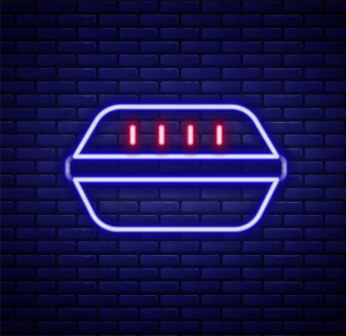 Parlayan neon hattı beslenme çantası simgesi tuğla duvar arkasında izole edilmiş. Renkli taslak konsepti. Vektör