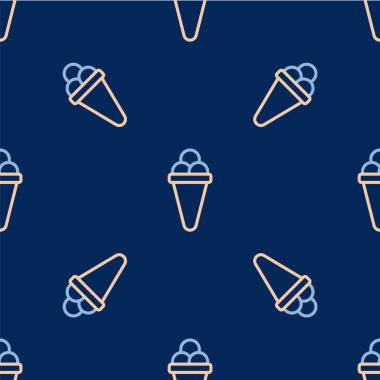 Waffle konisi ikonunda çizgi dondurması mavi arka planda izole edilmiş pürüzsüz desen. Güzel sembol. Vektör