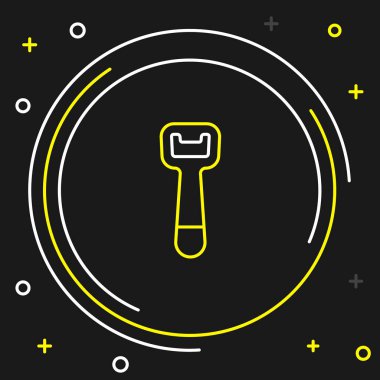 Çizgi Şişe Açacağı simgesi siyah arkaplanda izole edildi. Renkli taslak konsepti. Vektör