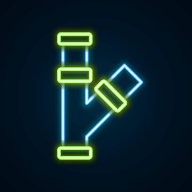 Parlayan neon hattı Endüstri metalik boru ikonu siyah arka planda izole edildi. Tesisat boru hattının farklı şekillerde parçaları. Renkli taslak konsepti. Vektör