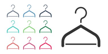 Siyah Askı giysi ikonu beyaz arka planda izole edildi. Vestiyer ikonu. Kıyafet servis sembolü. Çamaşır askı tabelası. Simgeleri renklendirin. Vektör