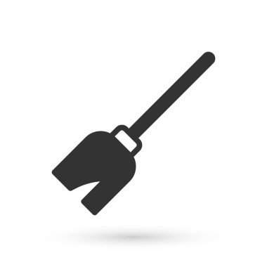 Gri Cadıların süpürge simgesi beyaz arkaplanda izole edilmiş. Mutlu Cadılar Bayramı Partisi. Vektör