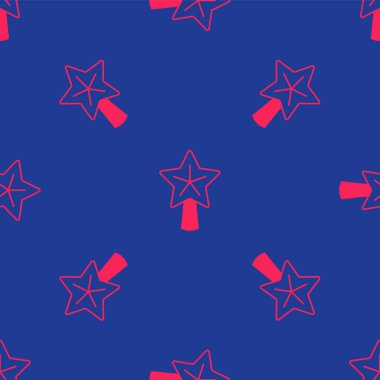 Kırmızı Noel yıldızı ikonu mavi arka planda izole edilmiş kusursuz desen. Mutlu Noeller ve mutlu yıllar. Vektör