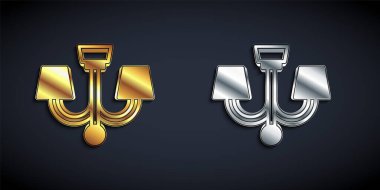 Gold and silver Chandelier icon isolated on black background. Long shadow style. Vector