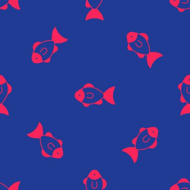 Kırmızı Balık simgesi mavi arkaplandaki kusursuz deseni izole etti. Vektör