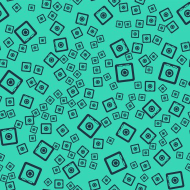 Kara Kasa simgesi yeşil arka planda izole edilmiş pürüzsüz desen. Kapı, şifreli bir banka kasası. Güvenilir Veri Koruma. Vektör