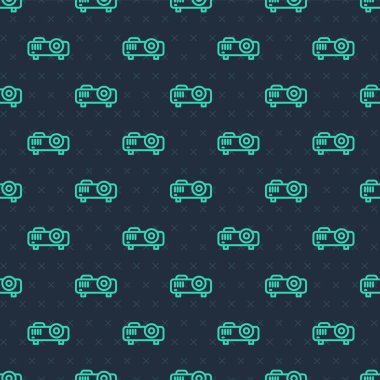 Yeşil çizgi sunumu, film, film, medya projektör ikonu mavi arkaplanda izole edilmiş pürüzsüz desen. Vektör