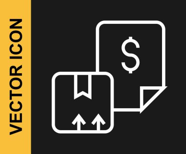 Beyaz çizgi Waybill simgesi siyah arkaplanda izole edildi. Vektör