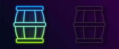 Siyah zemin üzerinde bal ikonu olan parlak neon şeritli tahta fıçı. Vektör