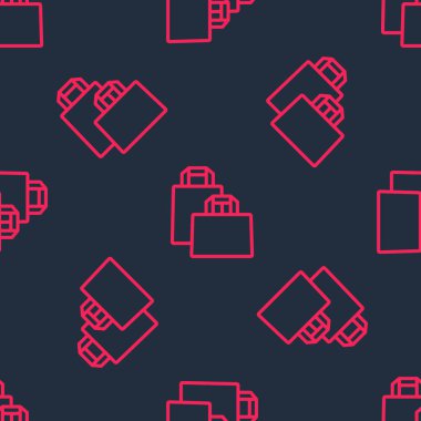 Kırmızı çizgi kağıt poşet ikonu siyah arkaplanda izole edilmiş kusursuz desen. Paket işareti. Vektör