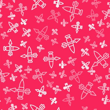 White line Crossed bullet with arrow icon isolated seamless pattern on red background.  Vector
