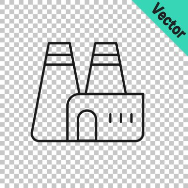Black line Factory production icon isolated on transparent background. Industrial building.  Vector