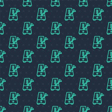 Hareket simgesinde sarkacın olduğu yeşil çizgi klasik metronomu mavi arkaplanda izole edilmiş pürüzsüz desen. Müzik ve ritim mekanizması. Vektör