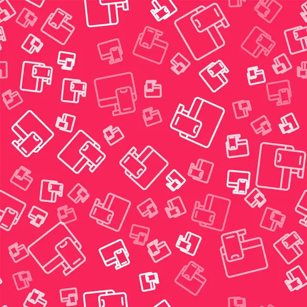 White Line Online sipariş veriyor ve fast food dağıtım ikonu kırmızı arka planda izole edilmiş. Vektör