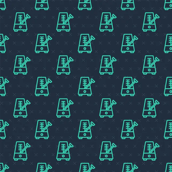 Hareket simgesinde sarkacın olduğu yeşil çizgi klasik metronomu mavi arkaplanda izole edilmiş pürüzsüz desen. Müzik ve ritim mekanizması. Vektör