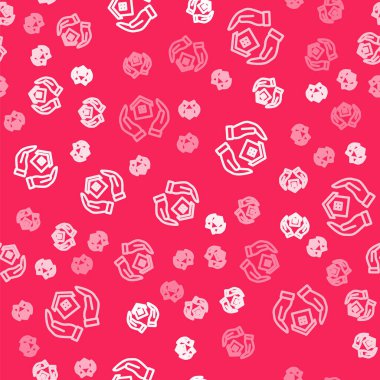 Beyaz Saray 'ın el simgesi kırmızı arka planda izole edilmiş kusursuz desen. Sigorta konsepti. Güvenlik, güvenlik, koruma, konsept koruma. Vektör