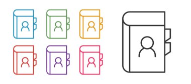 Telefon rehberi simgesini beyaz arkaplanda izole et. Adres defteri. Telefon rehberi. Simgeleri renklendirin. Vektör