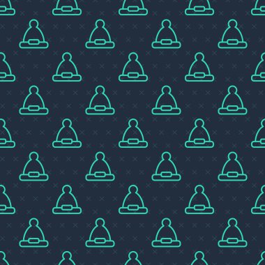 Yeşil çizgi Noel Baba şapkası ikonu mavi arka planda kusursuz desen izole etti. Mutlu Noeller ve mutlu yıllar. Vektör