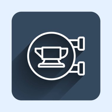 White line Blacksmith anvil tool icon isolated with long shadow background. Metal forging. Forge tool. Blue square button. Vector