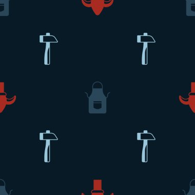 Set Classic iron fence, Blacksmith apron and Hammer on seamless pattern. Vector