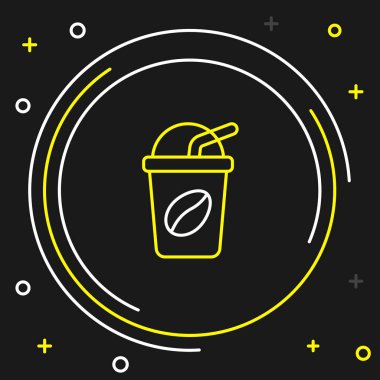 Siyah arka planda izole edilmiş buzlu kahve ikonu. Renkli taslak konsepti. Vektör