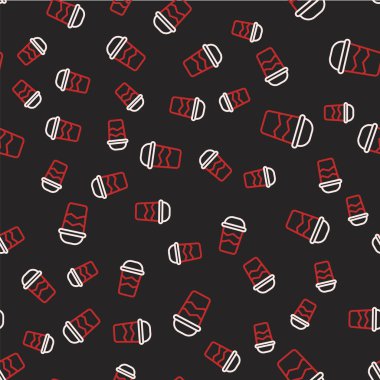 Çizgili kahve fincanı siyah arka planda izole edilmiş ikon haline gelir. Vektör