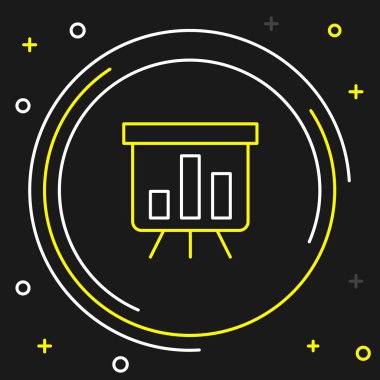 Grafik çizelgesi simgesine sahip çizgi tahtası siyah arkaplanda izole edildi. Metin dosya simgesini rapor et. Muhasebe tabelası. Denetim, analiz, planlama. Renkli taslak konsepti. Vektör