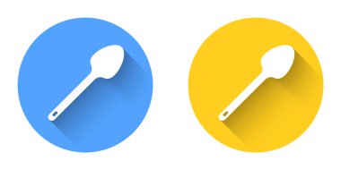 White Teaspoon icon isolated with long shadow background. Cooking utensil. Cutlery sign. Circle button. Vector