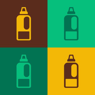 Çamaşır deterjanı, çamaşır suyu, bulaşık deterjanı ya da renkli arka planda izole edilmiş başka bir temizlik malzemesi ikonu için pop sanat şişesi. Vektör
