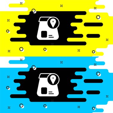 White Online sipariş ve fast food dağıtım ikonu siyah arka planda izole edildi. Vektör