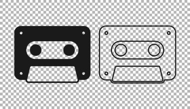 Siyah Retro ses kaset simgesi şeffaf arkaplanda izole edildi. Vektör