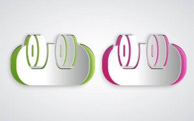 Kağıt kesiği Sushi simgesi gri arkaplanda izole edilmiş. Geleneksel Japon yemekleri. Kağıt sanatı tarzı. Vektör