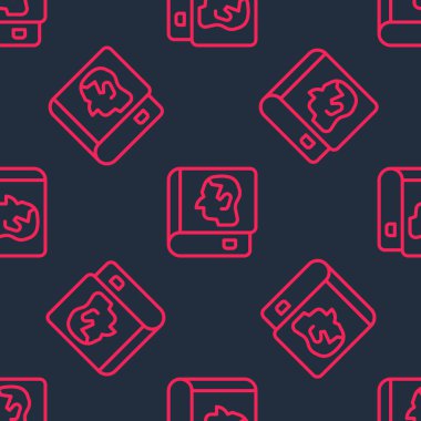 Kırmızı çizgi hukuk kitabı simgesi siyah arkaplanda kusursuz desen izole etti. Yasal yargıç kitabı. Yargılama kavramı. Vektör