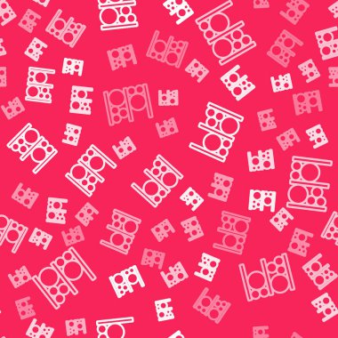 Beyaz çizgi tırmanma ekipmanları ikonu kırmızı arka planda izole edilmiş pürüzsüz desen. Çocuk parkı tırmanışı. Vektör