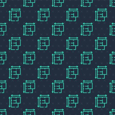 Yeşil çizgi ev planı ikonu mavi arka planda kusursuz desen izole etti. Vektör