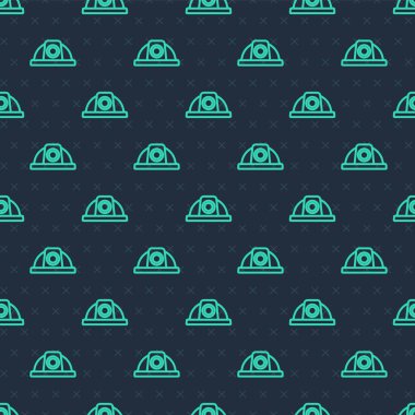 Yeşil Hat İşçi Kaskı ikonu mavi arka planda izole edilmiş pürüzsüz desen. Vektör