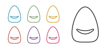 Pouf simgesini beyaz arkaplanda izole et. Yumuşak sandalye. Koltuk için çanta. Rahat mobilya koltuğu. Simgeleri renklendirin. Vektör