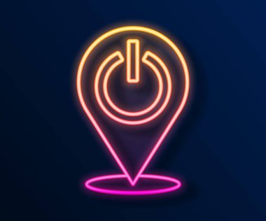 Parlayan neon hattı güç simgesi siyah arkaplanda izole edildi. Başlat işareti. Vektör