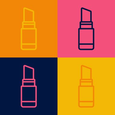 Pop sanat çizgisi ruj simgesi renk arkaplanında izole edildi. 8 Mart. Uluslararası Mutlu Kadınlar Günü. Vektör